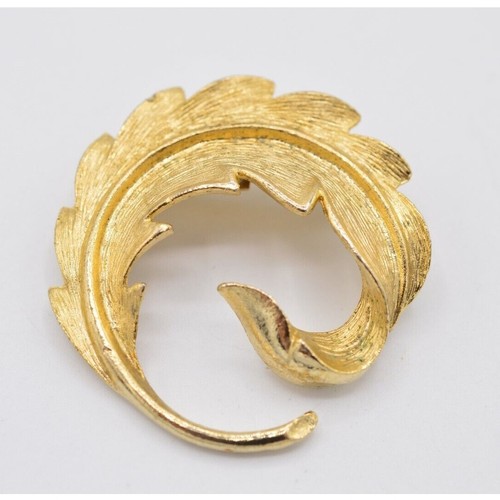 1980s Vintage Autumn Leaf Pin Brooch Textured Brushed Gold Feather Jewelry Bin1 - Foto 2 di 9