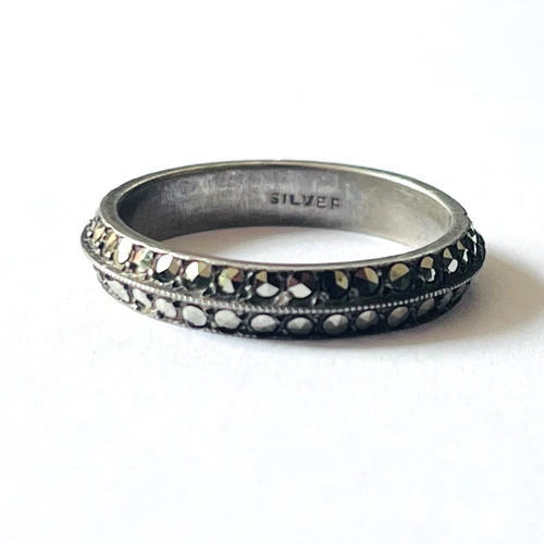Vintage Silver Ring with Two Rows of Sparkly Marcasites Size P