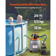 VEVOR Sand Filter Pump for Above Ground Pool, 12 in, 2650 GPH, 1/3 HP Swimming P