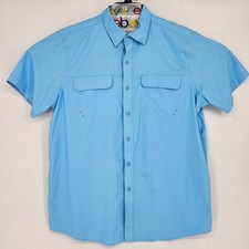 Ariat Shirt Mens Large Tek Light Blue Fitted Button Up Short Sleeve Vented