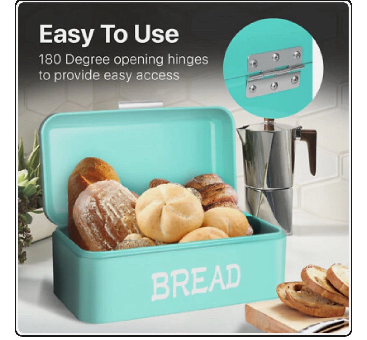 Vintage Metal Bread Box for Kitchen Counter, Bread Bin Storage Container Green