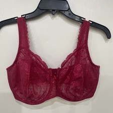 Vtg Bali Bra 3352 38DD Burgundy Unlined Full Coverge Lace Sheer Pin Up Coquette