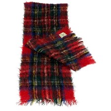 Yarrowvale Mohair Wool Scarf Woven in Scotland Red Green Plaid 48 X 10 In
