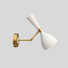 Wall Sconce 1950s Mid-Century modern Brass Italian Diabolo Wall Lamp White