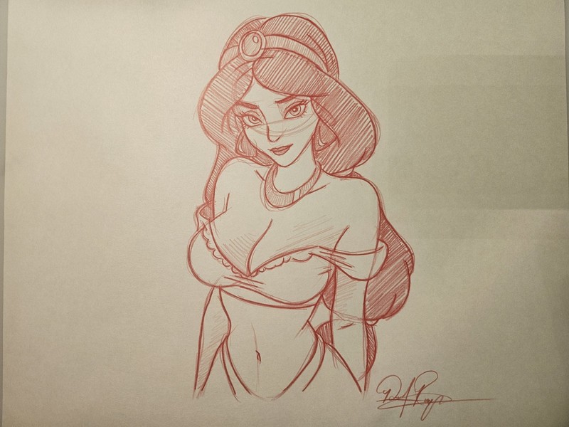 Disney Pin-up Princess Jasmine Aladdin Drawing/Sketch Animation Art handmade