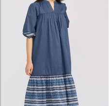 Uni Qlo * Anna Sui Size M Blue Bohemian Dress Casual