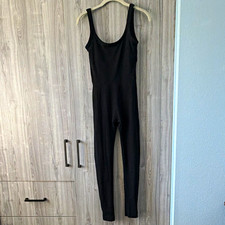 Vuori Women  s Black Solid Sleeveless Full-Length Unitard One-Piece Jumpsuit