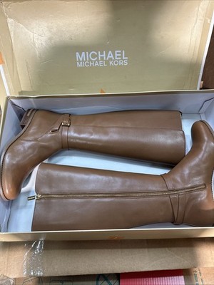 Michael Kors Arley Riding Flat Boot Leather Luggage 10 M- MSRP $325