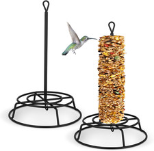 2 Pcs Cylinder Bird Feeder Outdoor Seed Holder for Large Small Cylinders Metal S