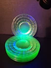 VTG GREEN DEPRESSION GLASS URANIUM BLOCK OPTIC 6-6" SMALL BREAD DESSERT PLATES