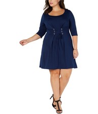Love Squared Womens Solid Corset Dress, Blue, Plus Size, 3X