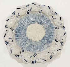 Vintage Dedham Pottery Potting Shed Bunny Rabbits White & Blue Plate