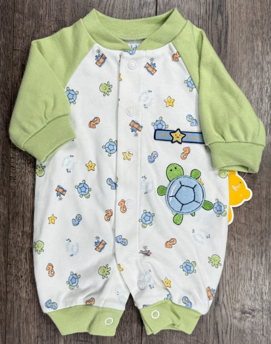 Baby Boy Clothes New Child Mine Carter's Preemie Green Turtle Outfit