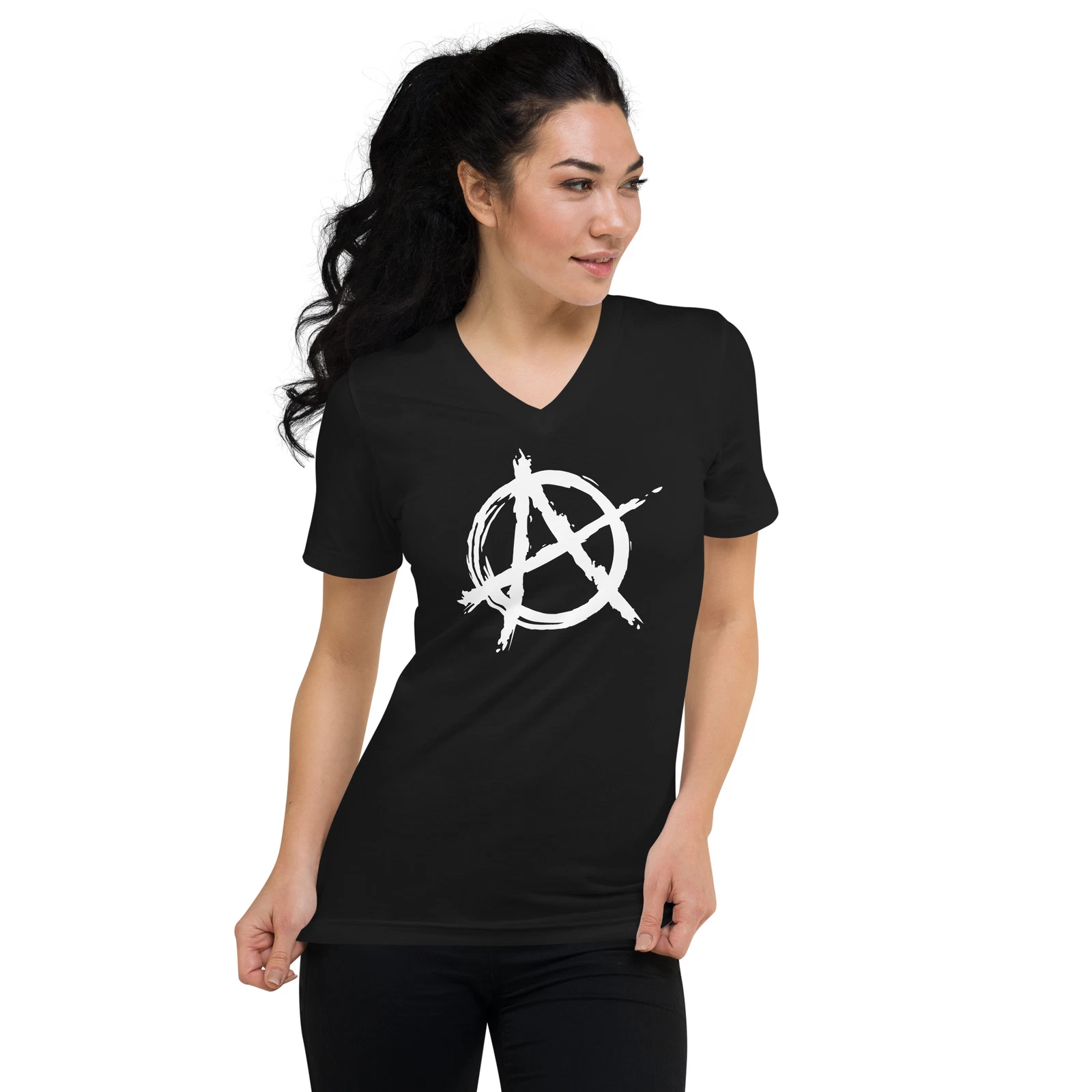 White Anarchy is Order Symbol Punk Rock Unisex Short Sleeve V-Neck T-Shirt