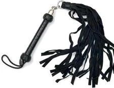 Genuine Cowhide Suede Leather Flogger | 26 Falls Black Heavy-Duty Revolving Hand