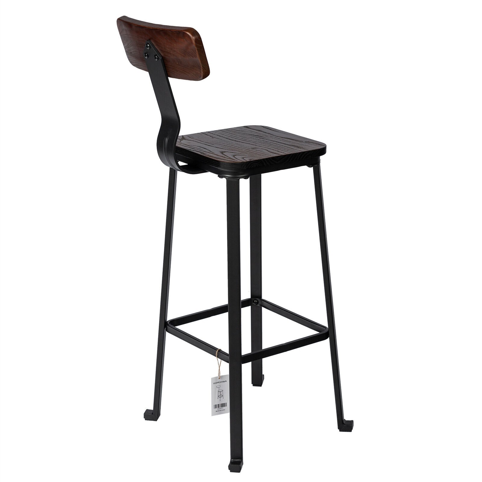 Set of 2 Metal Counter Bar Stools Pub Industrial 30" Height w/ Wood