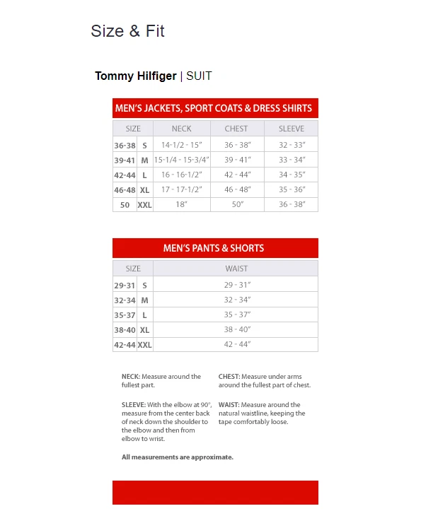 Tommy hilfiger men's jacket size guide cheap