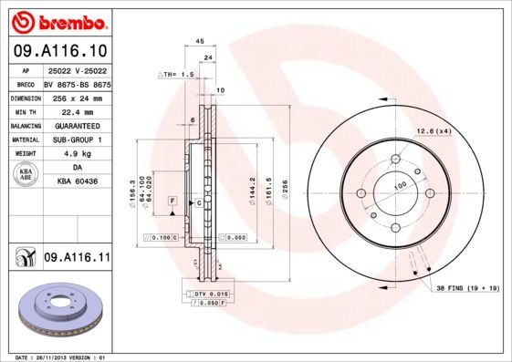 2X Brembo 09.A116.11 Bremsscheibe Vorne FüR Mitsubishi Proton-image