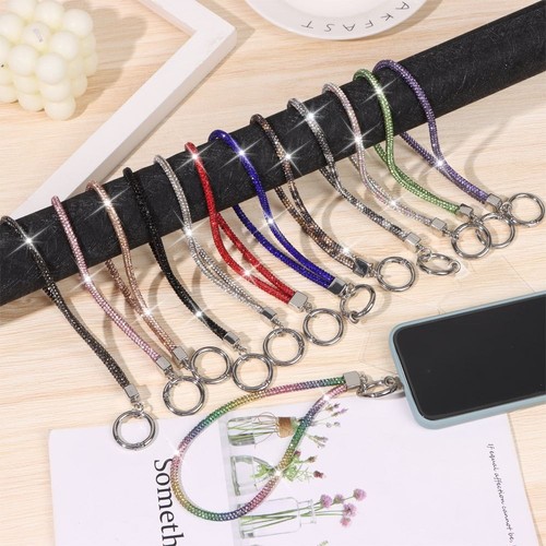 Bling Keychain Rhinestone Phone Lanyard Wrist Strap Hanging Cord Anti-lost Ropes - Foto 1 di 22