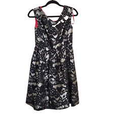 Eliza J. Dress Womens Fit & Flare Size 4 Black Lace Sleeveless Zip Back Silver