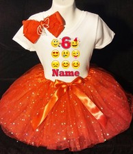 Emojis With NAME 6th Sixth 6 Birthday Red Tutu Dress Fast Shipping
