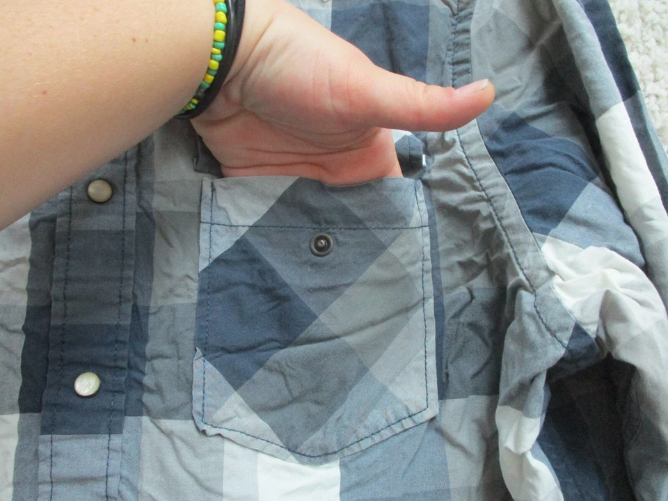 Camisa Hollister Abotonada Extra Grande Juvenil Azul A Cuadros Perla A Presión Informal Niños Foto 3 de 4