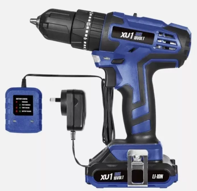 XU1 BLUE 18V Cordless Li ion Drill Driver Kit Includes Battery Charger