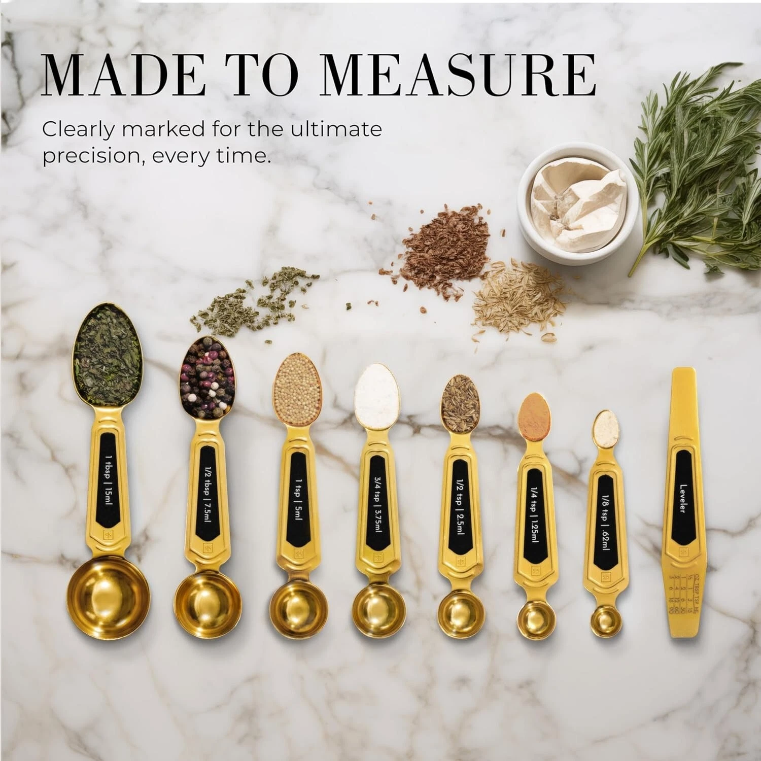 Gold Magnetic Measuring Spoons with Leveler - Featuring 8-Piece Upgraded Style,