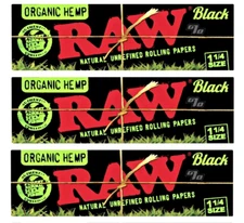 3x Raw Black Organic Hemp Rolling Papers 1 1/4  Size 2 Packs USA SHIPPED