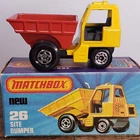VINTAGE MATCHBOX SUPERFAST #26 SITE DUMPER YELLOW Iw RED DUMP IN K BOX +