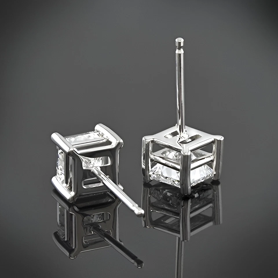 Women Studs Earring Diamond Princess Cut Lab Grown 2 Carat 18k White Gold - Image 3 of 4