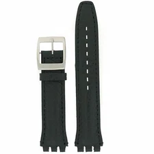 Watch Band to Fit Swatch Black Italian Leather Strap 17mm 19mm