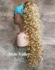 Blonde Mix Ponytail Hairpiece LONG Claw Clip Curly Layered Extension Hair Piece