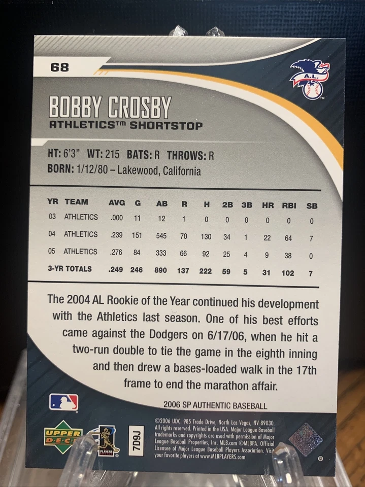 2006 SP Authentic Baseball #68 Bobby Crosby - Image 2 of 2
