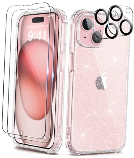 5 in 1 Compatible with iPhone 15 Case iPhone 15 6.1 inch Glitter clear