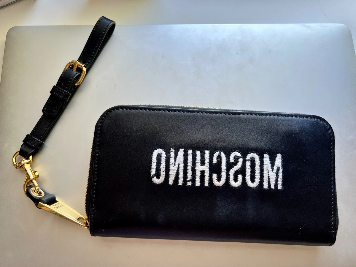 Moschino Couture Embroidered Bear Logo Zip Around Continental  