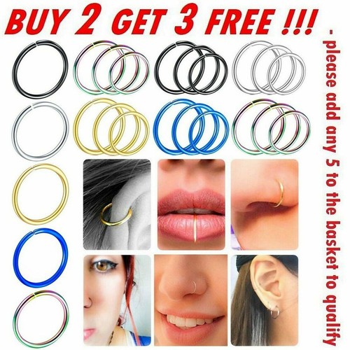 Surgical Steel Nose Ring Lip Nose Rings Cartilage Tragus Helix Ear Piercing Hoop - Picture 33 of 43