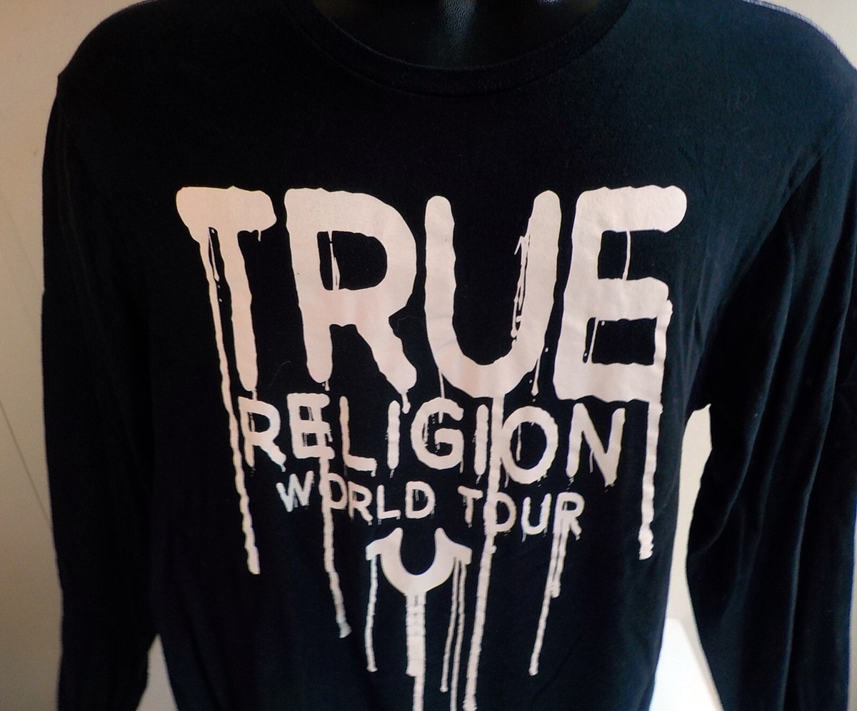 TRUE RELIGION World Tour Black Graphic Long Sleeve T-shirt Size XL