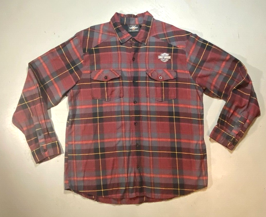 ハーレーダビッドソン　ネルシャツ　XL Harley-Davidson Flannel Shirt Men's 2XL Button-Up Biker Red Plaid