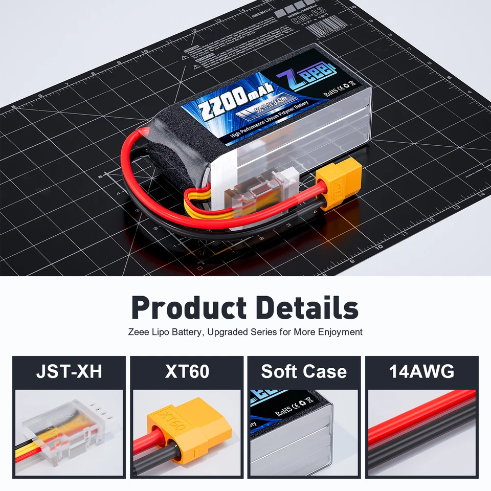 2x Zeee 11.1V 2200mAh 3S Short Lipo Akku Batterie XT60 50C for RC Auto Flugzeug - Bild 3 von 4