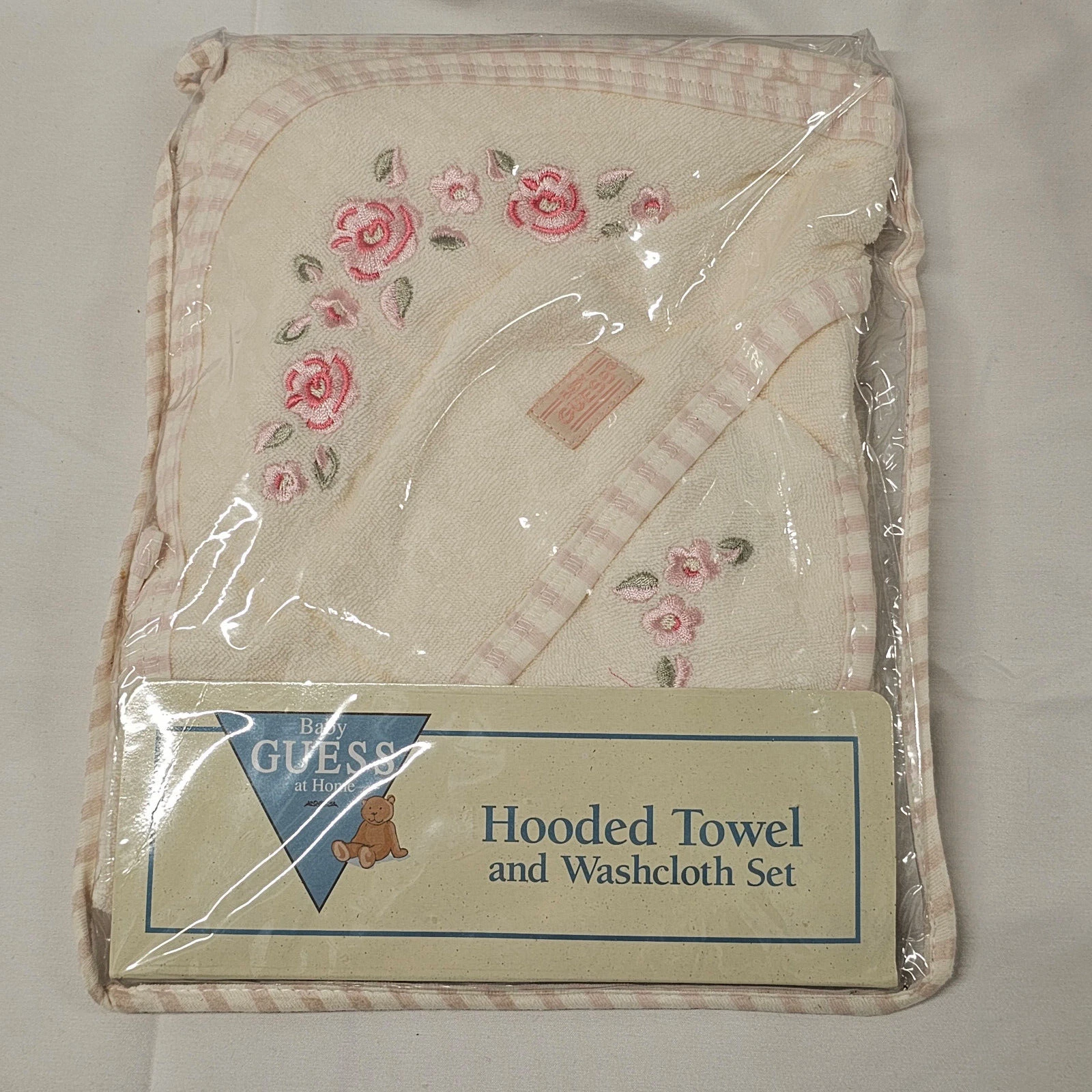 Vintage Baby Guess Girl Hood Hooded Towel Washcloth Bath Beach Pool Set Gift NEW