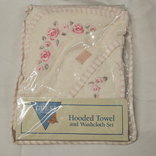 Vintage Baby Guess Girl Hood Hooded Towel Washcloth Bath Beach Pool Set Gift NEW