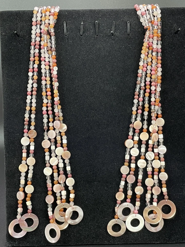 Sajen Stone Necklace Multi Strand Scarf Necklace Bead Shell Boho - Image 4 of 4