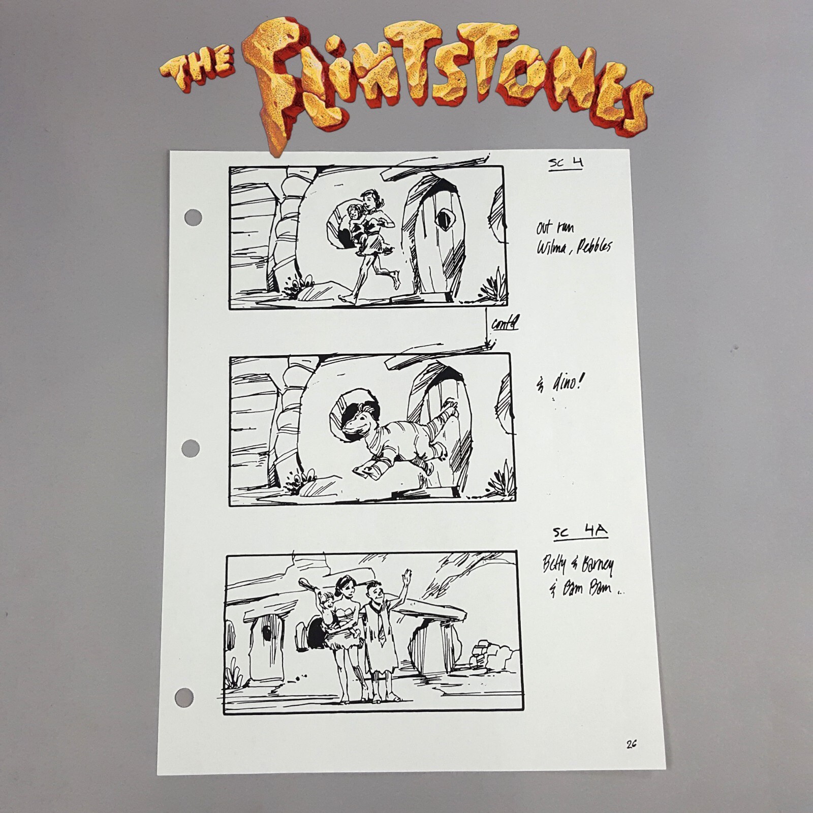 The Flintstones (1994 Film) Production Used Storyboard, Wilma, Dino, Barney...