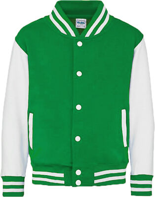 Klassische »VARSITY JACKET« Retro KIDS BASEBALL JACKE - Grün/Weiß Rockabilly