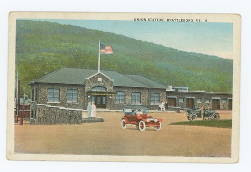 UNION STATION, BRATTLEBORO, VT. ~ White Border Postcard c1915-1930 - Bild 1 von 2