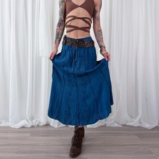 Studio West Womens Large Blue Boho Maxi Skirt Embroidered Made In India Vintage