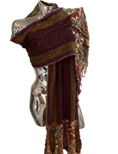 Rachel Zoe Mixed Media Scarf Burgundy Paisley Embroidery Cozy Boho Southwestern