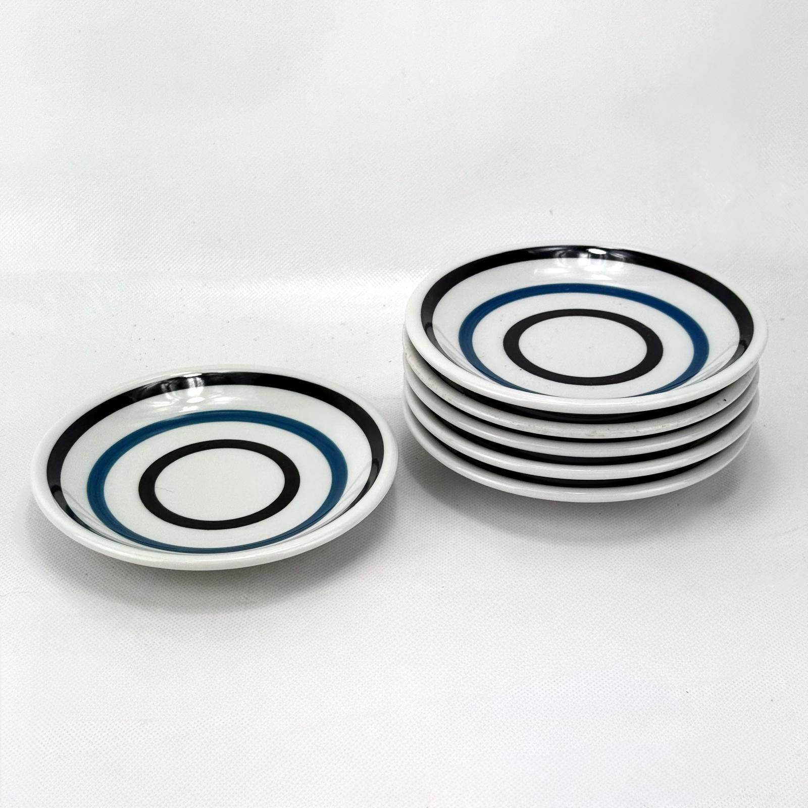 Shenango China Plates 5 1/2" Restaurant Ware Rimmed Set of 6 Blue Black Stripe