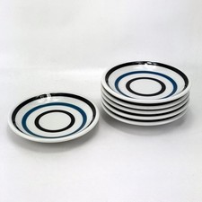 Shenango China Plates 5 1/2" Restaurant Ware Rimmed Set of 6 Blue Black Stripe